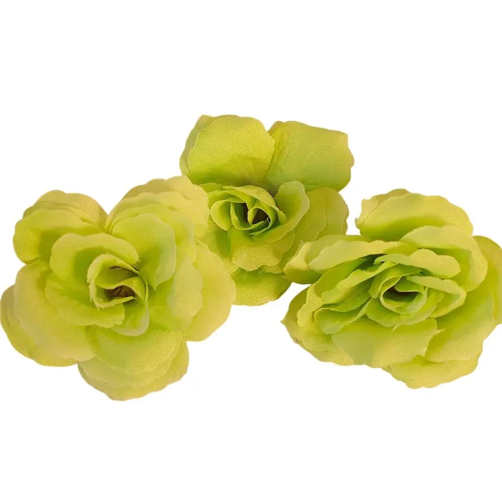 40 Lime Chartreuse Green Artificial Silk Rose Heads 3 Inch Wedding Craft Floral